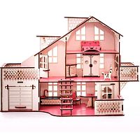 Кукольный домик с гаражем Розовая Сказка Iwoodplay ЭД-032